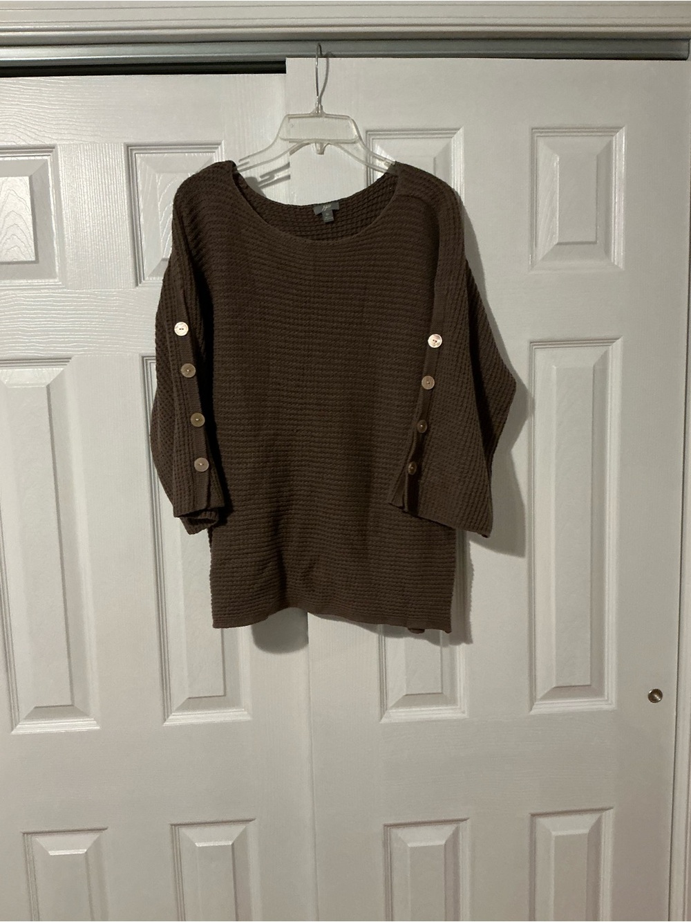 J. Jill Chocolate Brown 3/4 length Button-Sleeve Knit Sweater